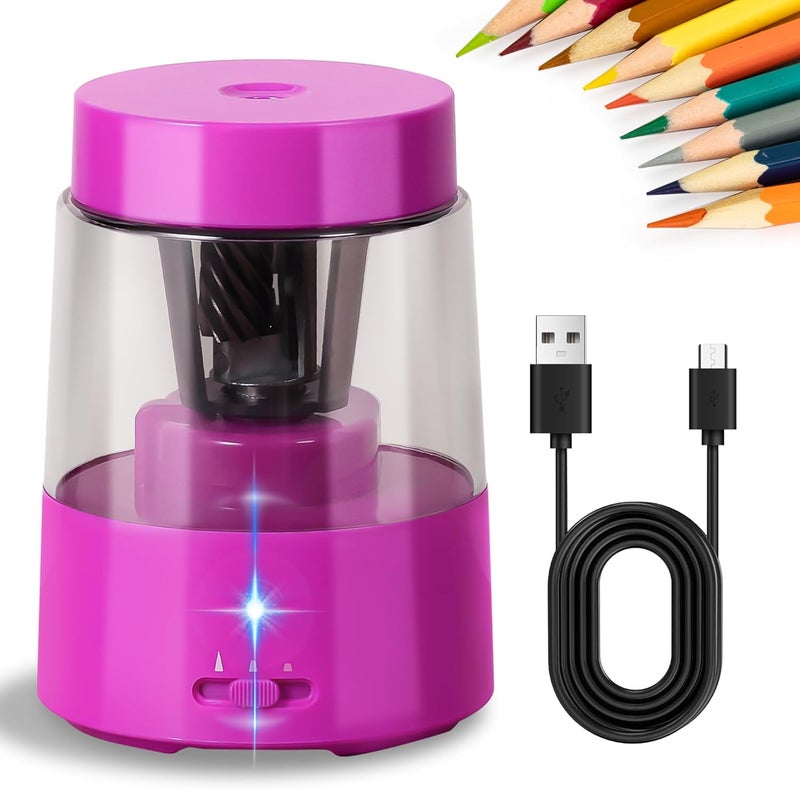 Zmol Electric Rechargeable Pencil Sharpener, Automatic Pencil Sharpeners Kids, Battery Pencil Sharpeners for Colored Pencils, Auto Stop, Suitable for No.2(6-8mm), School/Home Pink - Image 1